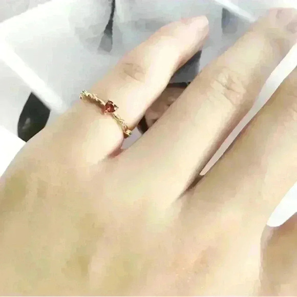 New Beautiful 14k Gold Plated Dainty Ruby Heart With White Sapphires Ring - Picture 2 of 3